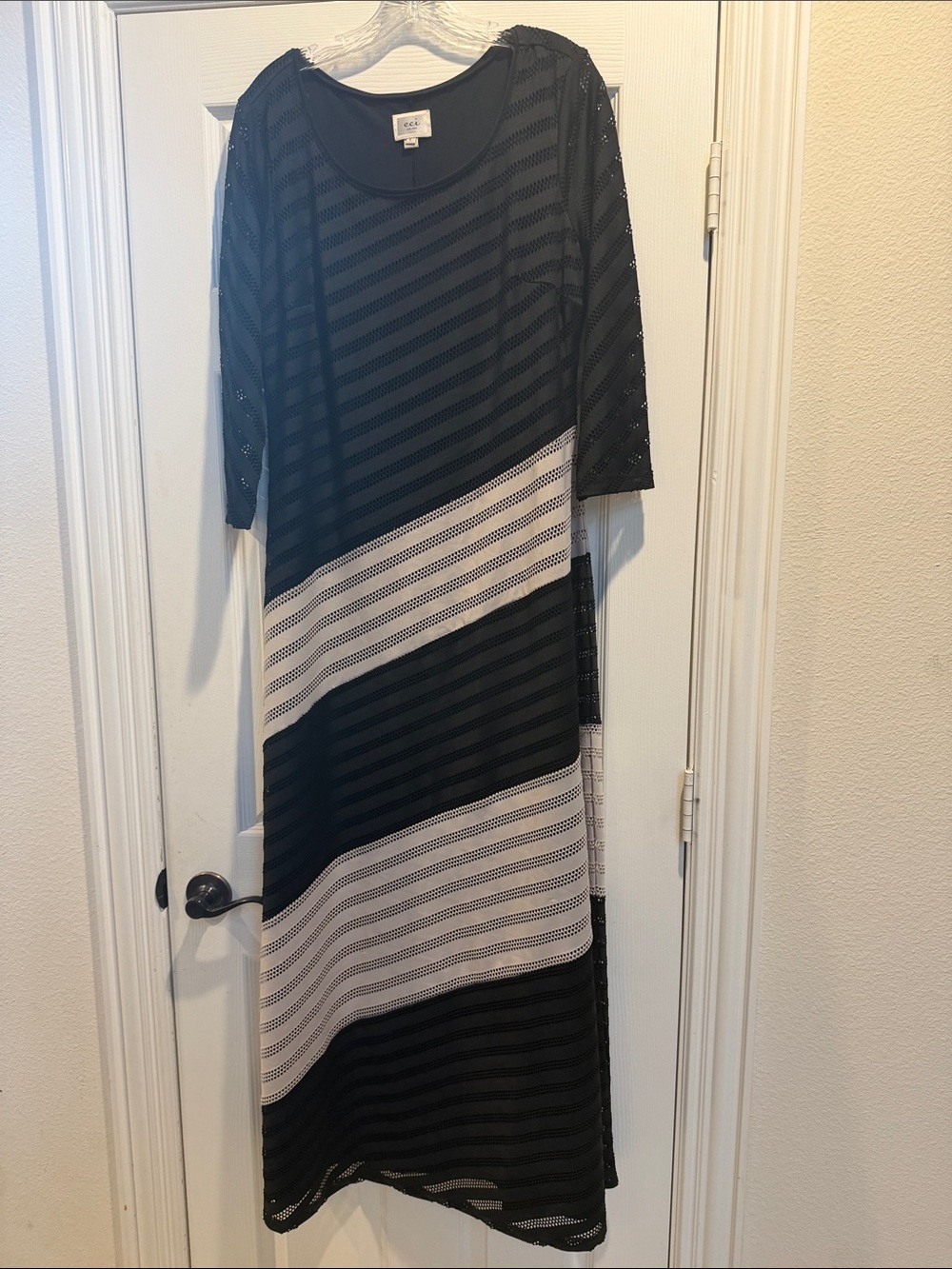 ECI Black and White Diagonal Stripe Maxi Dress